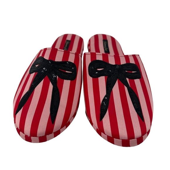 Victorias Secret Slippers Satin Bow Sequin Red Pink Size M 7-8 House Shoes Glam - Picture 3 of 9